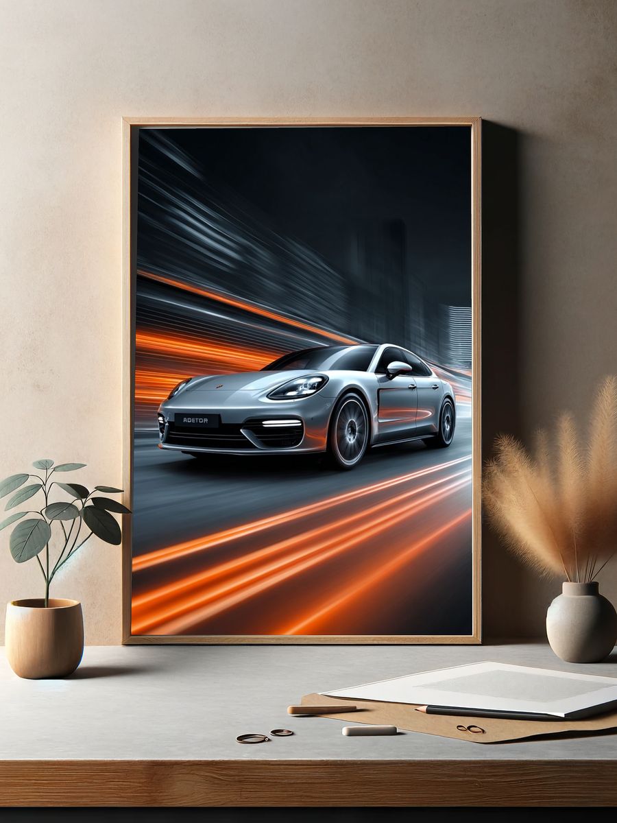 Silver Sports Car Motion Poster. — room view 2