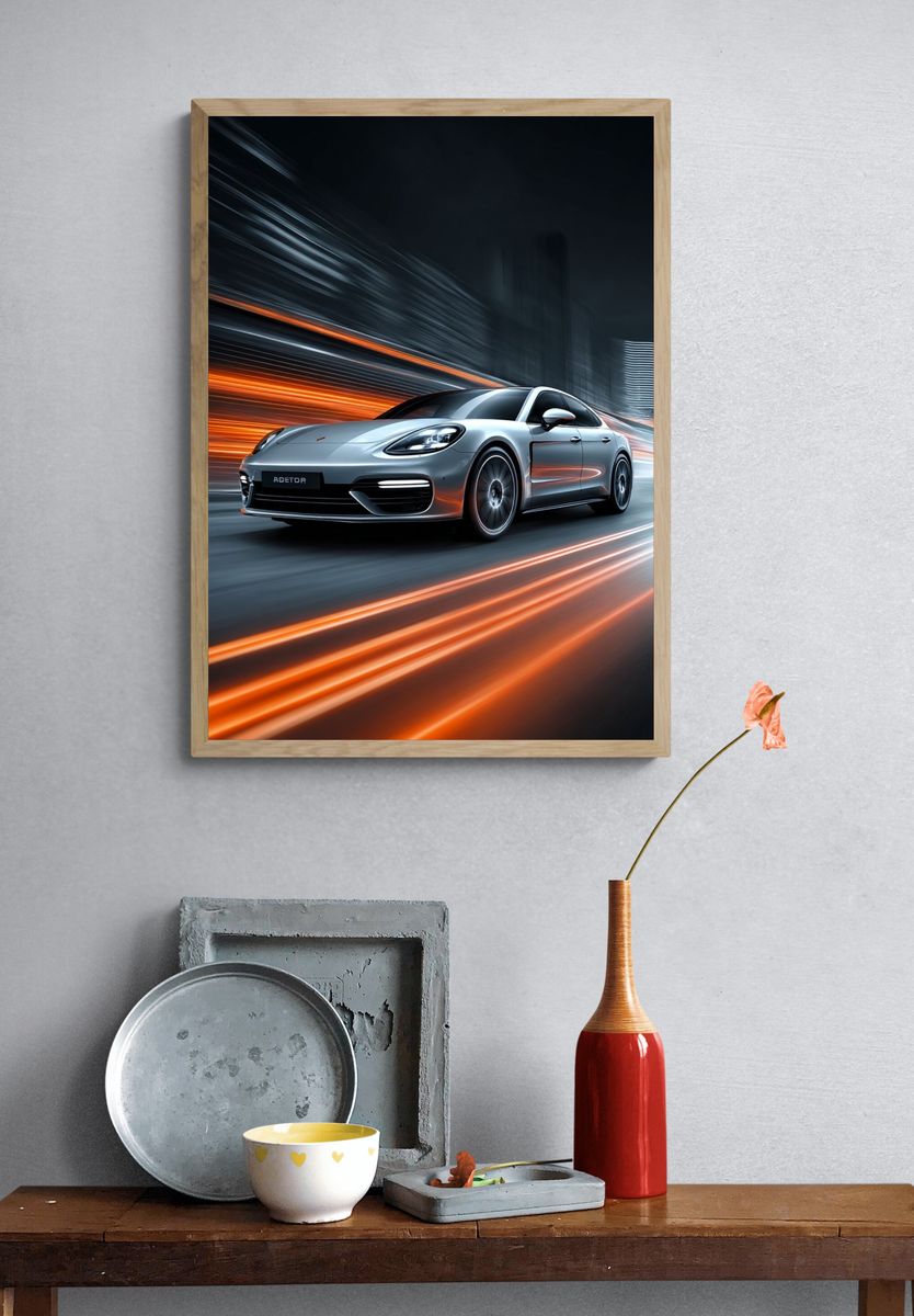 Silver Sports Car Motion Poster. — room view 3