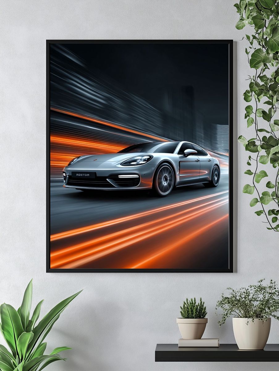 Silver Sports Car Motion Poster. — room view 4