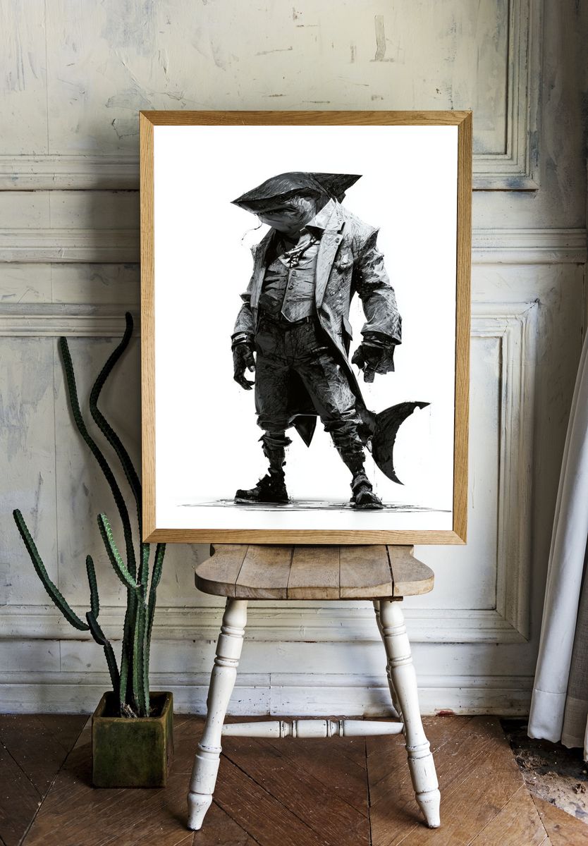 Shark Gentleman Illustration Poster. room preview