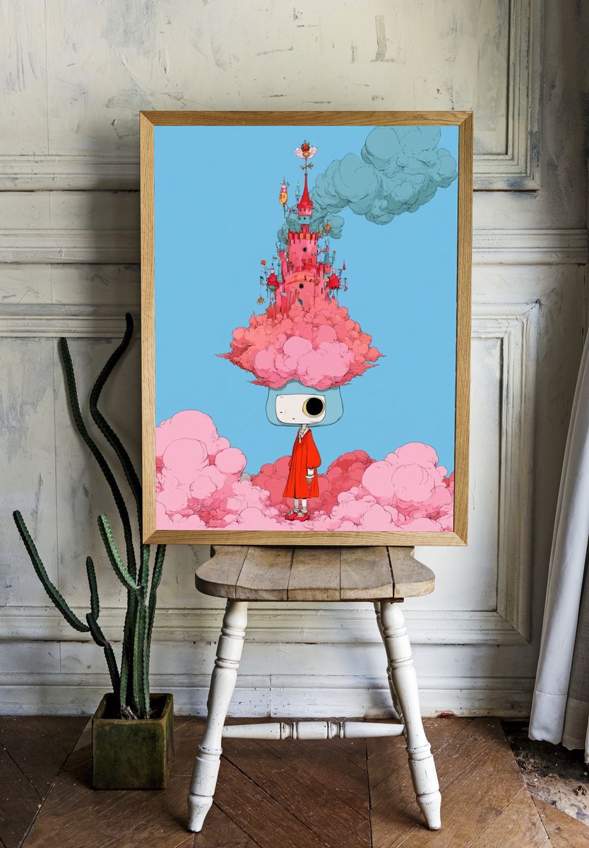 Surreal Castle Girl Illustration Print. room preview
