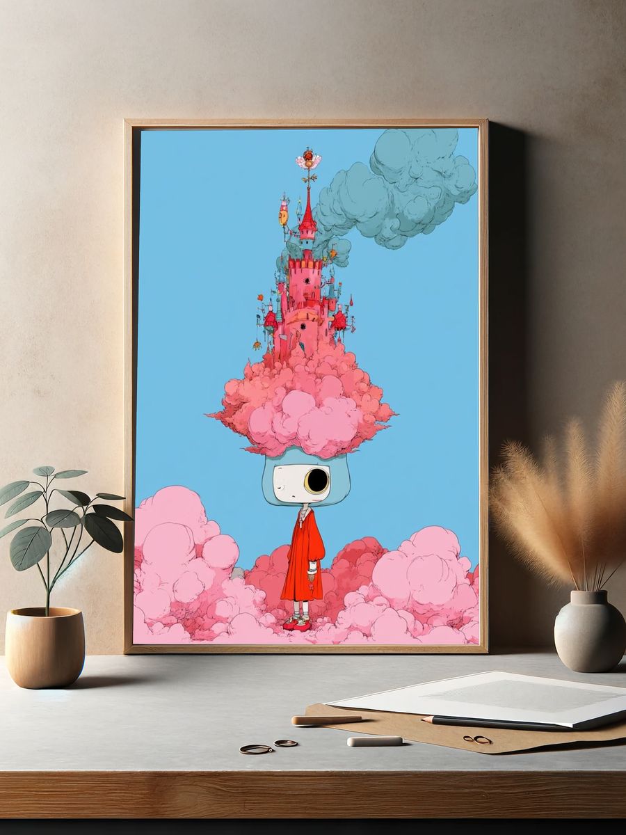 Surreal Castle Girl Illustration Print. — room view 2