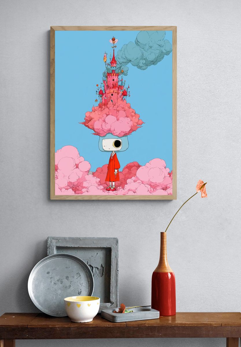 Surreal Castle Girl Illustration Print. — room view 3