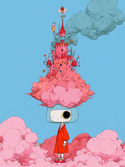 Surreal Castle Girl Illustration Print.