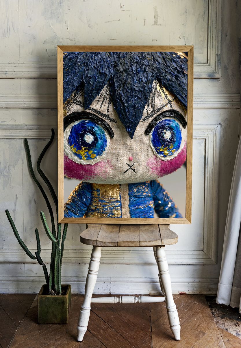 Blue Plush Character Illustration Poster. room preview