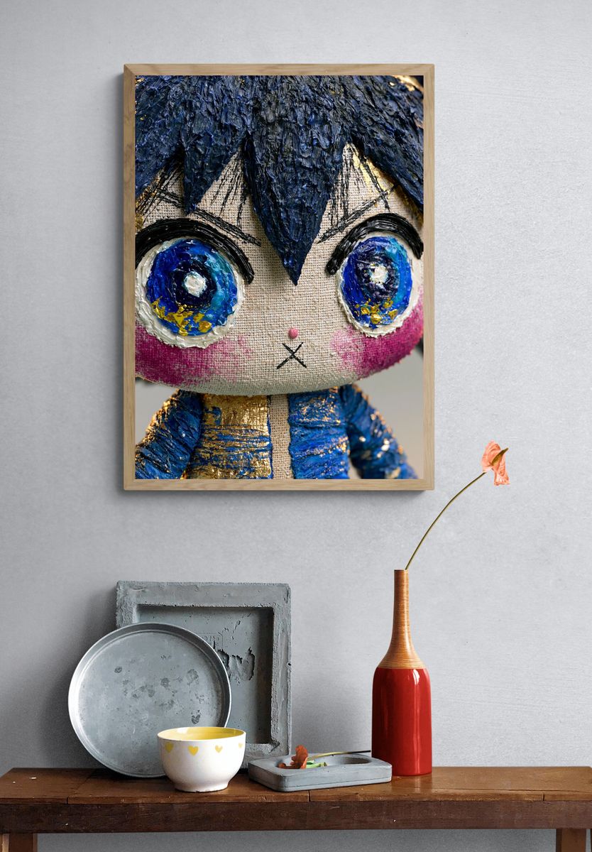Blue Plush Character Illustration Poster. — room view 3