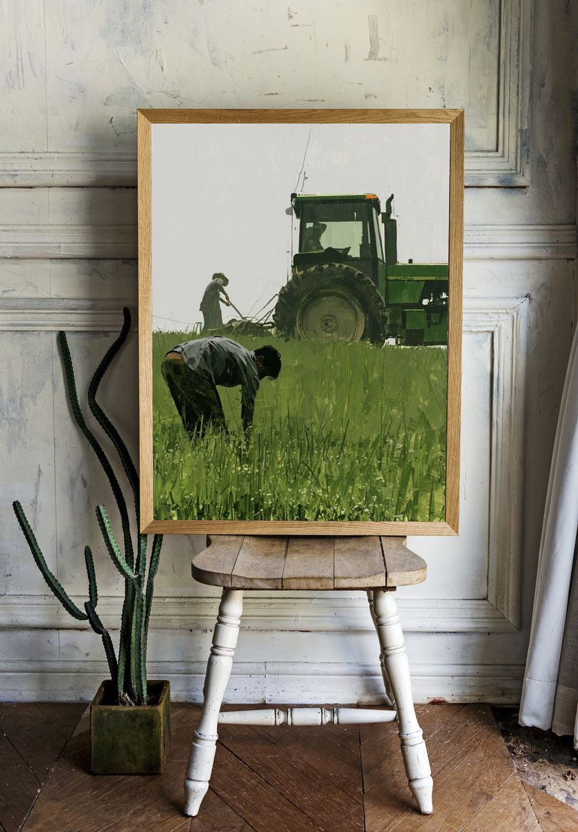 Farm Workers in Field Illustration Poster. room preview
