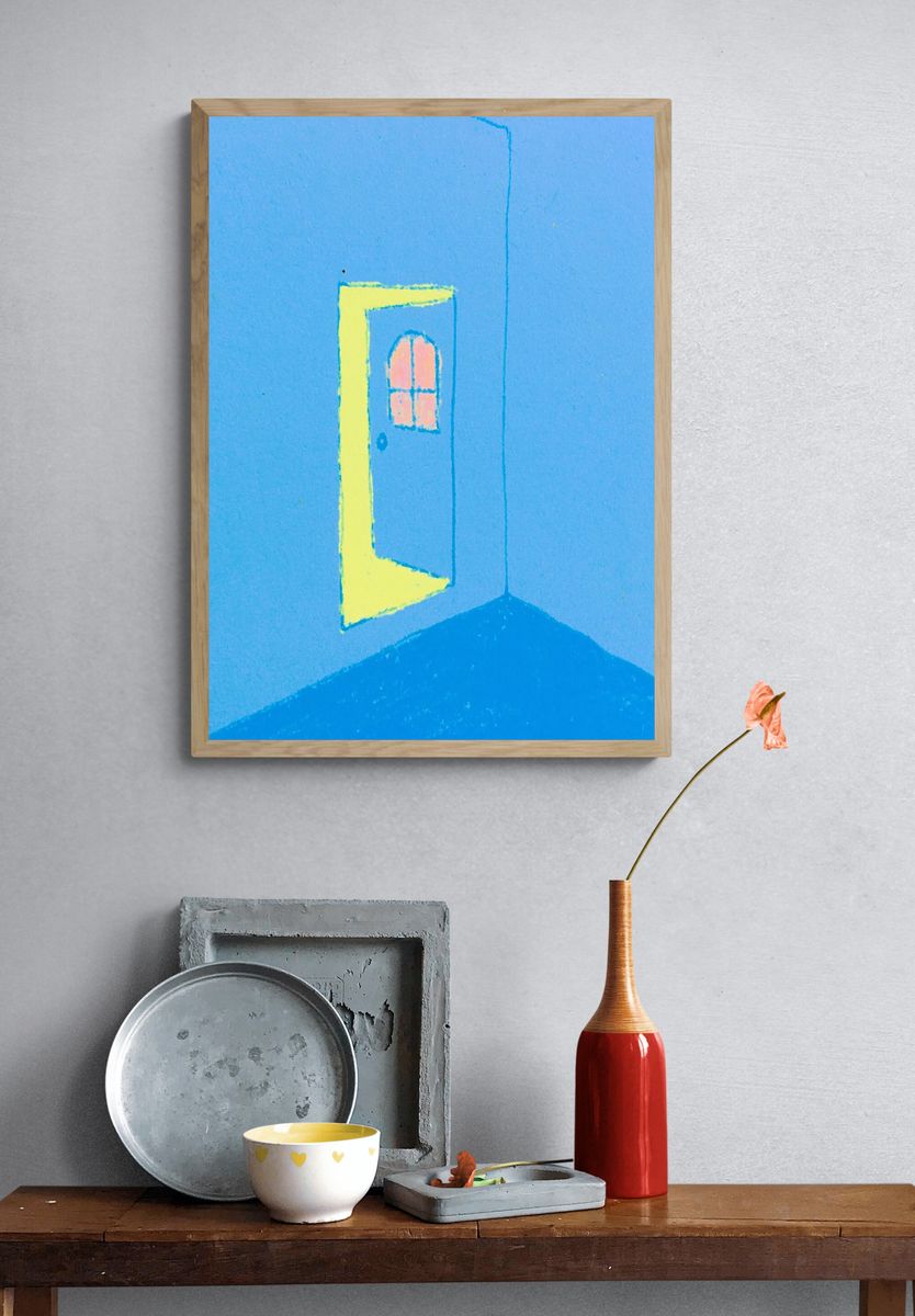 Blue Room Door Illustration Poster. — room view 3