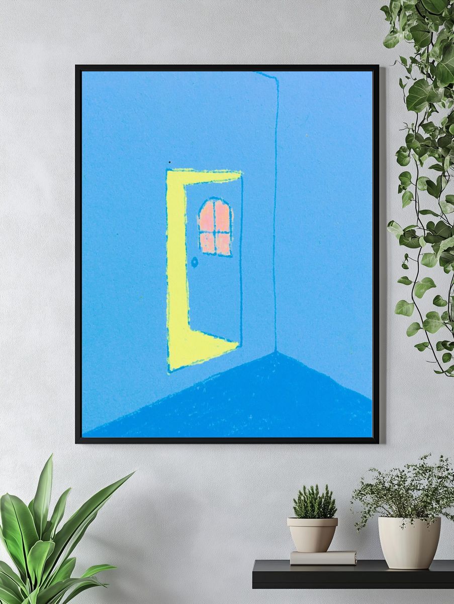 Blue Room Door Illustration Poster. — room view 4