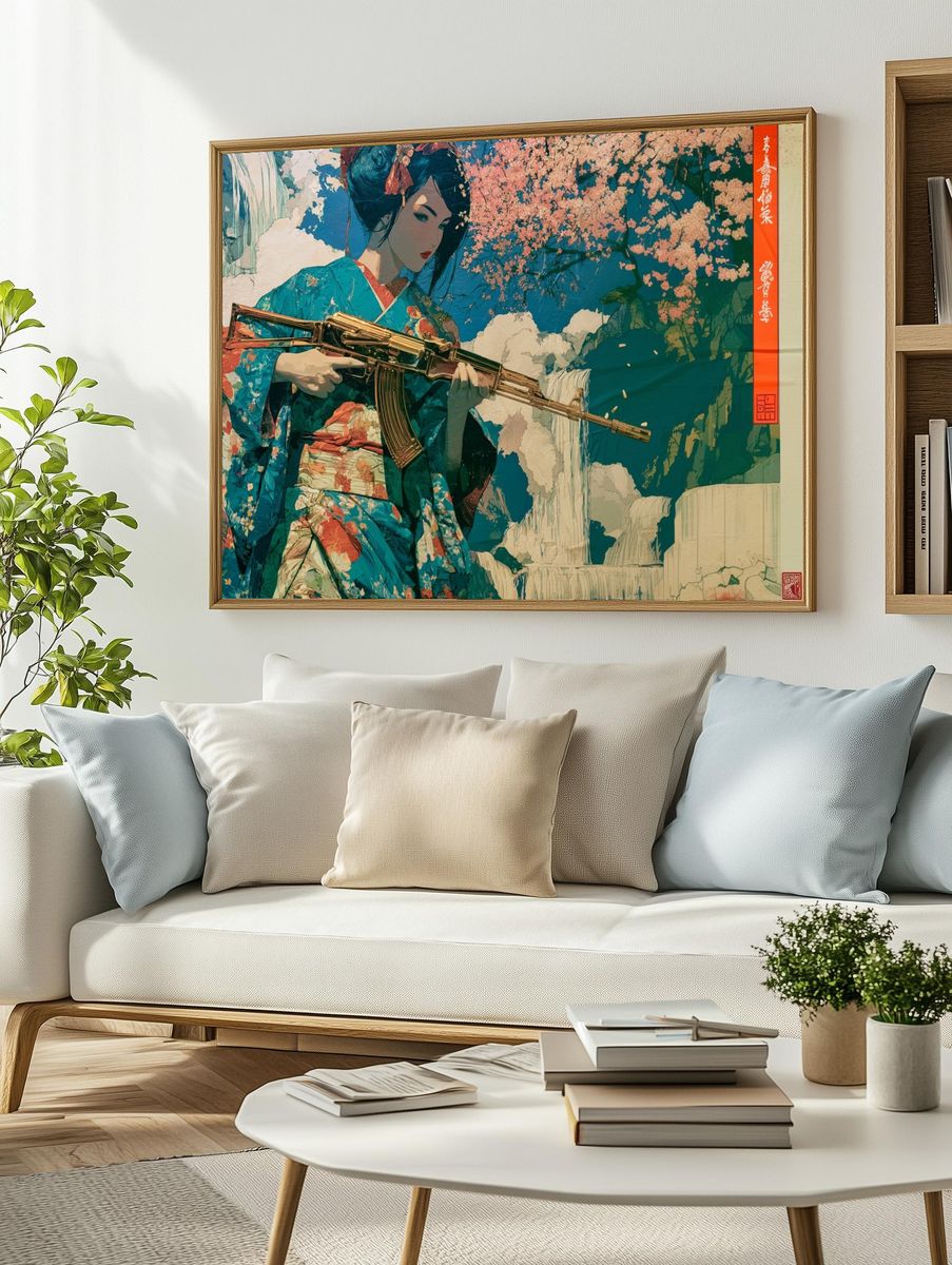 Geisha with Rifle Illustration Poster. — room view 2
