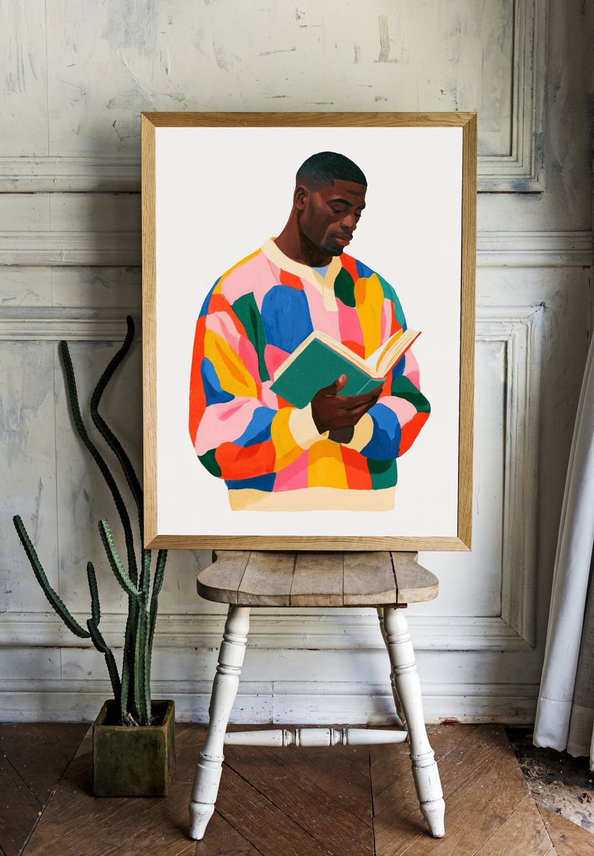 Reading Man Portrait Print. room preview