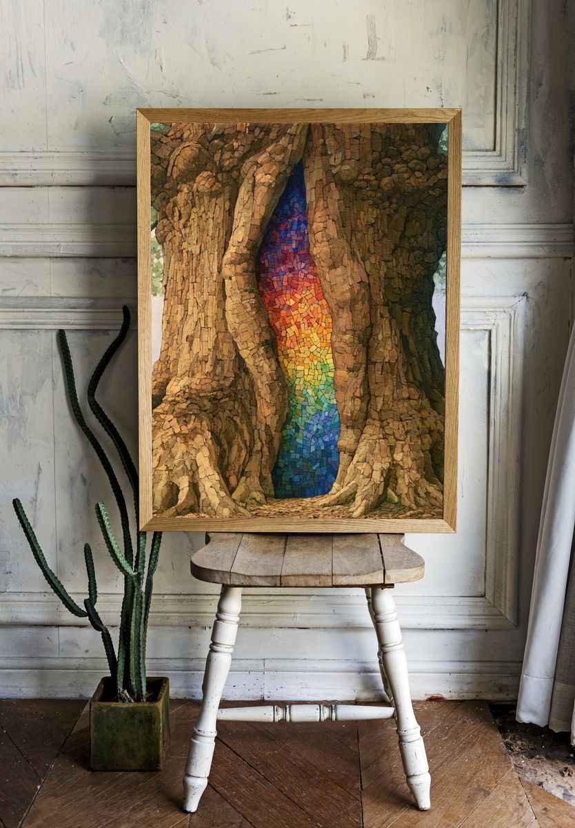 Rainbow Tree Trunk Illustration Poster. — room view 1