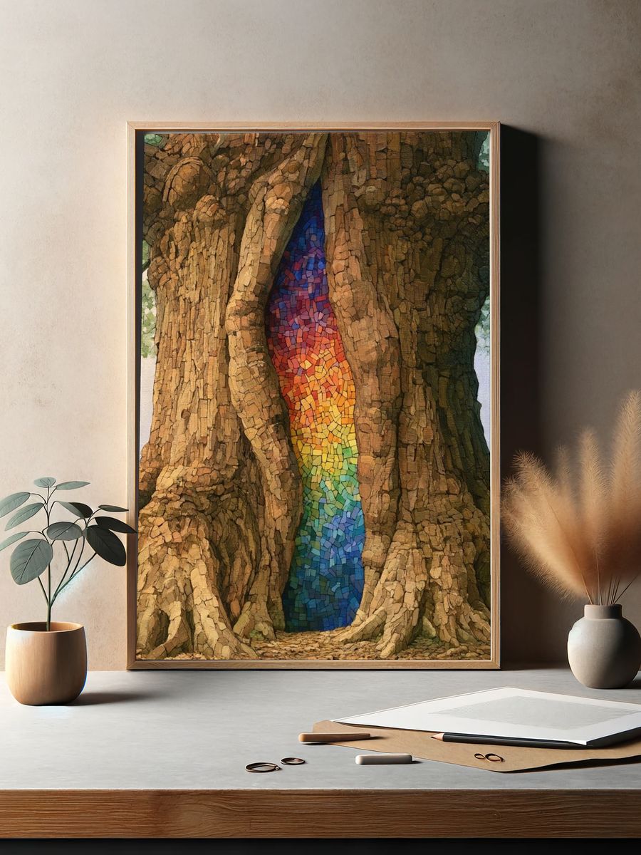 Rainbow Tree Trunk Illustration Poster. — room view 2