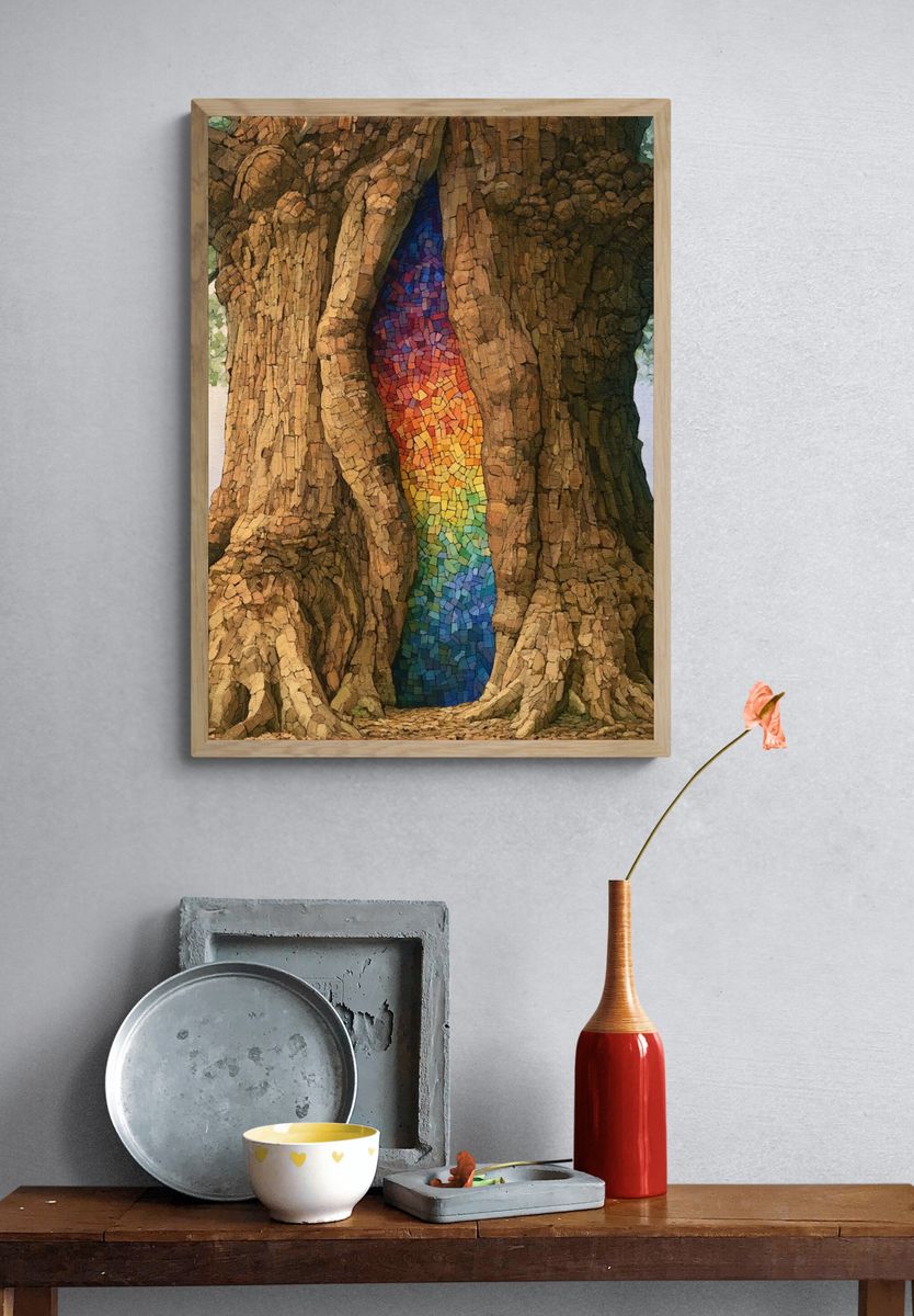 Rainbow Tree Trunk Illustration Poster. — room view 3