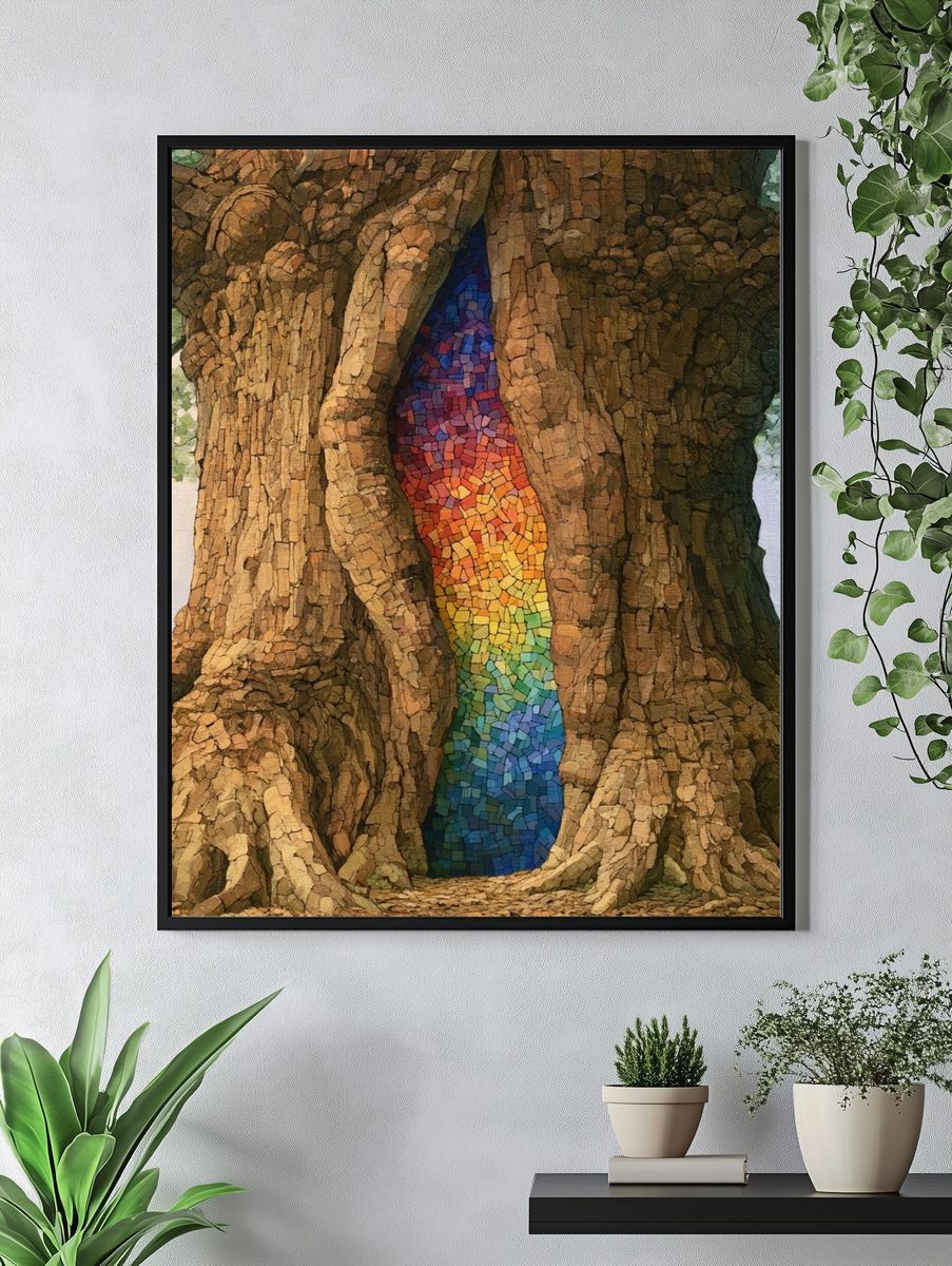Rainbow Tree Trunk Illustration Poster. — room view 4