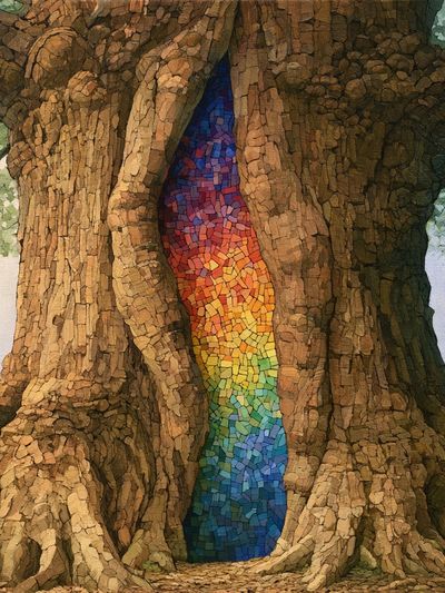 Rainbow Tree Trunk Illustration Poster.