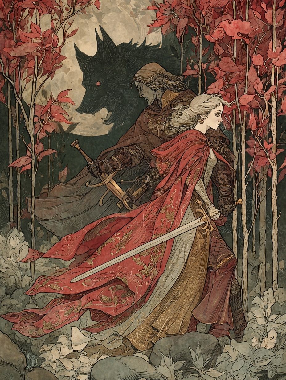 Fantasy Warrior and Wolf — Illustration Print. poster detail