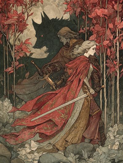 Fantasy Warrior and Wolf — Illustration Print.