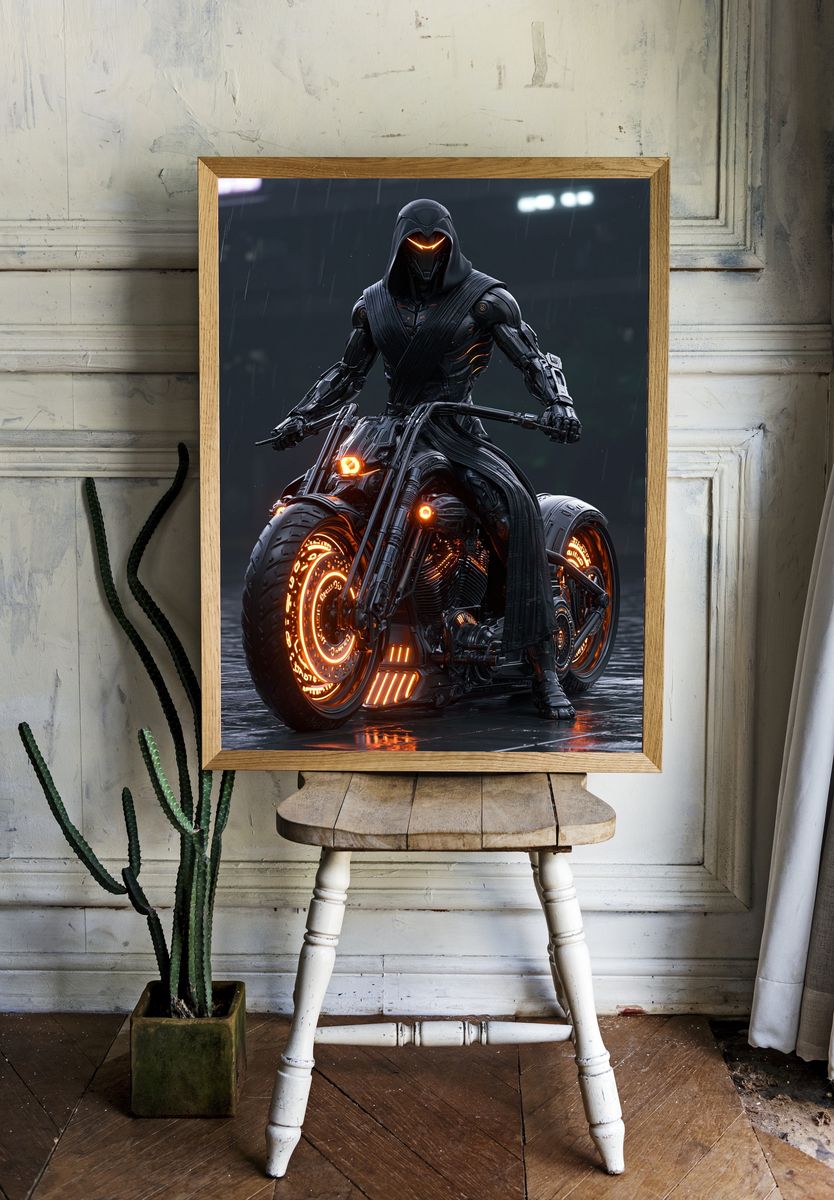 Cyberpunk Hooded Rider Poster. — room view 1