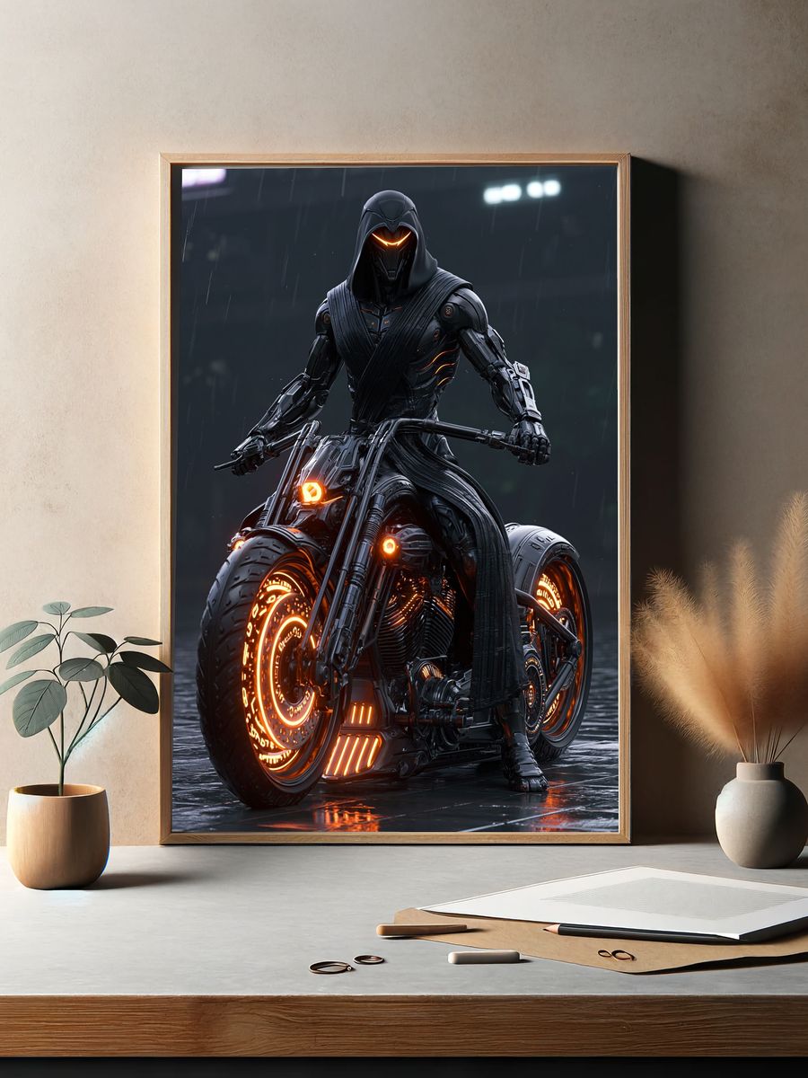 Cyberpunk Hooded Rider Poster. — room view 2