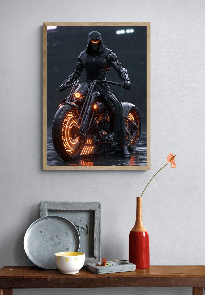 Cyberpunk Hooded Rider Poster. — room view 3