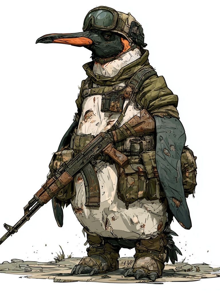 Armed Penguin Illustration Poster. poster detail