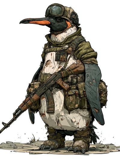 Armed Penguin Illustration Poster.