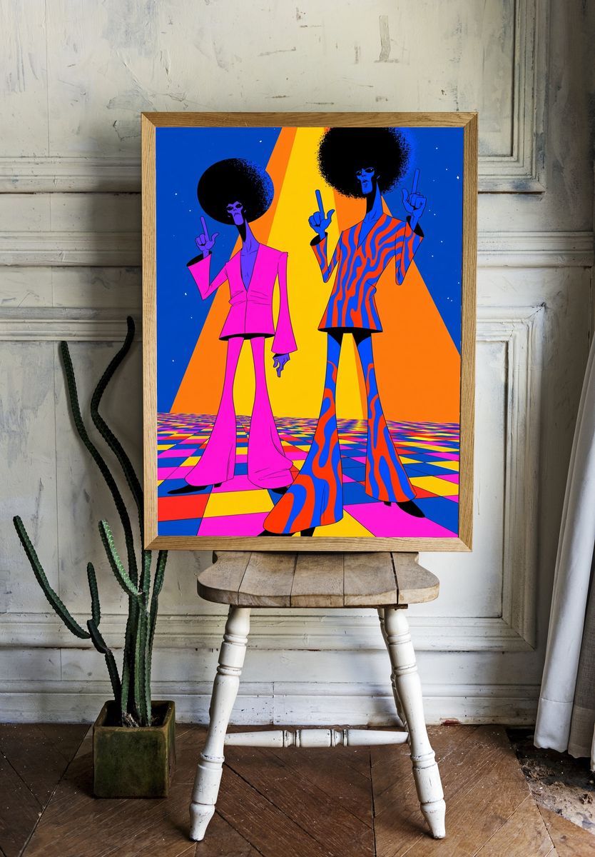 Psychedelic Funk Duo Illustration Poster. room preview