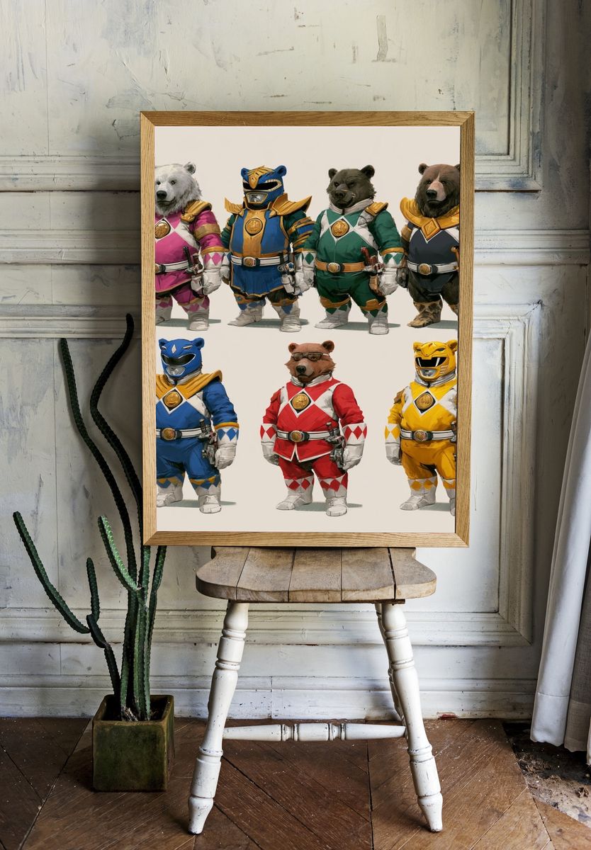 Power Rangers Bears Illustration Poster. room preview