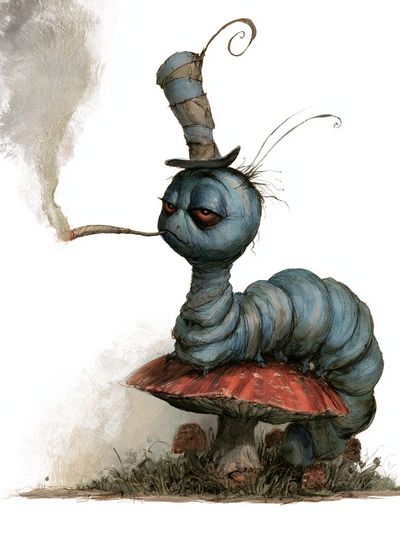 Surreal Caterpillar Mushroom Print.