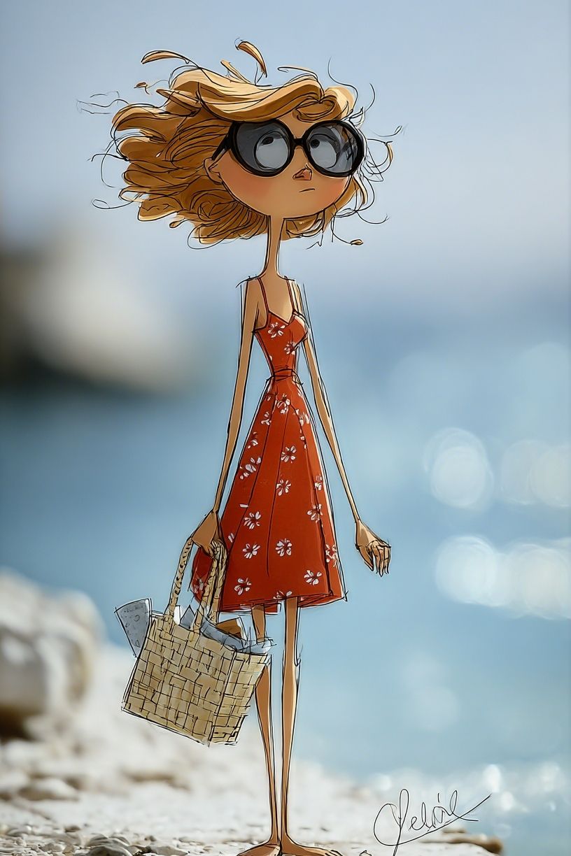 Beach Girl Illustration Poster. poster detail