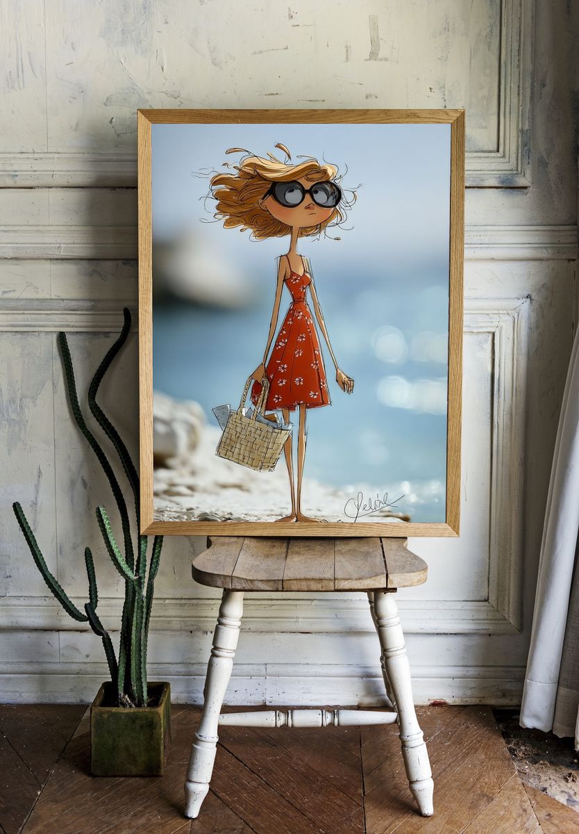 Beach Girl Illustration Poster. — room view 1