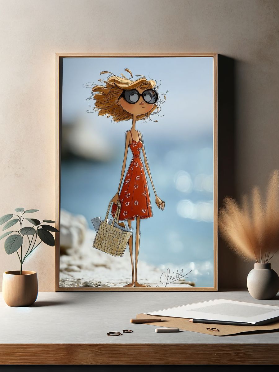 Beach Girl Illustration Poster. — room view 2