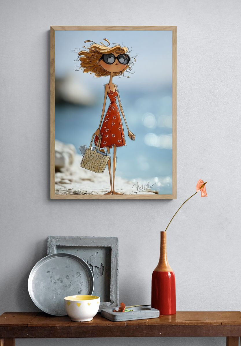 Beach Girl Illustration Poster. — room view 3