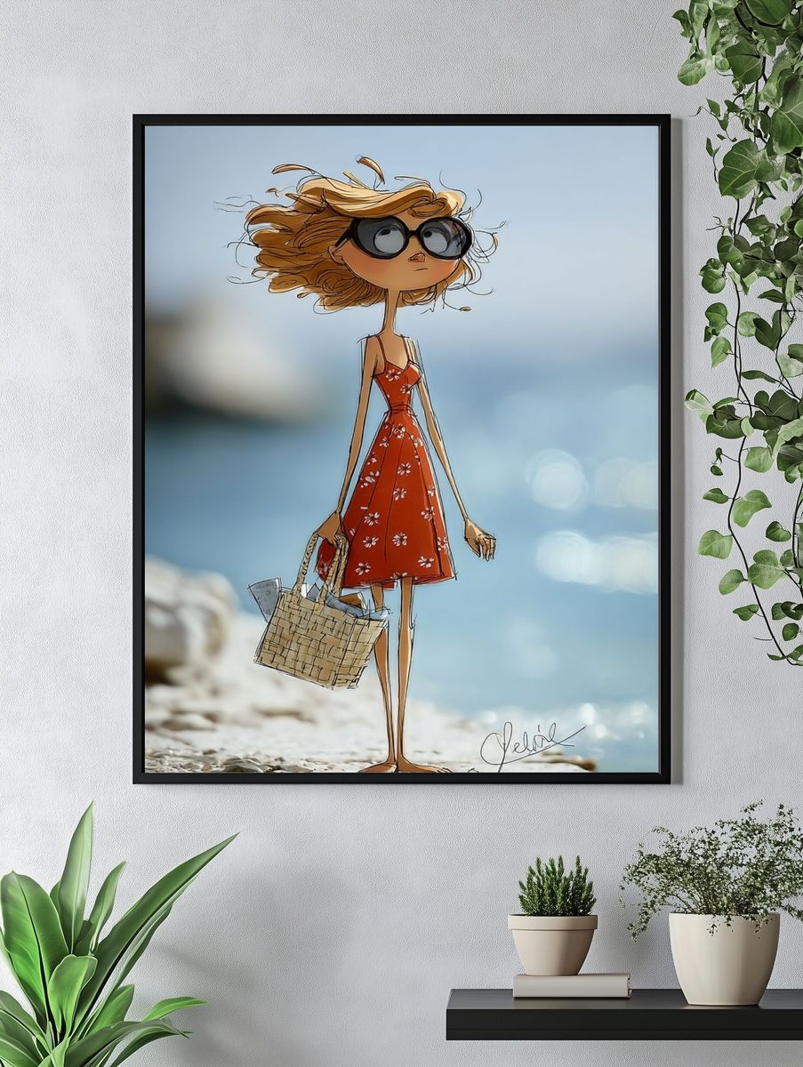 Beach Girl Illustration Poster. — room view 4
