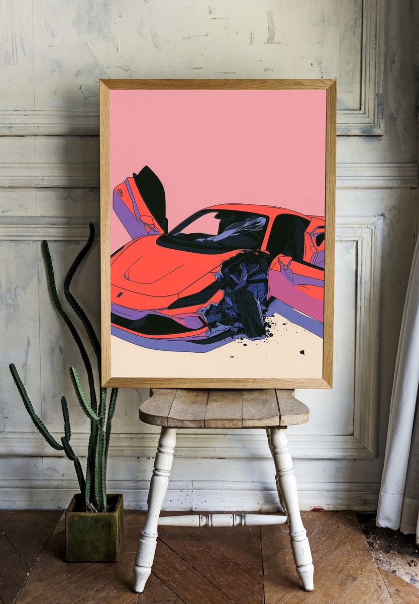 Crashed Supercar Digital Art Poster. room preview