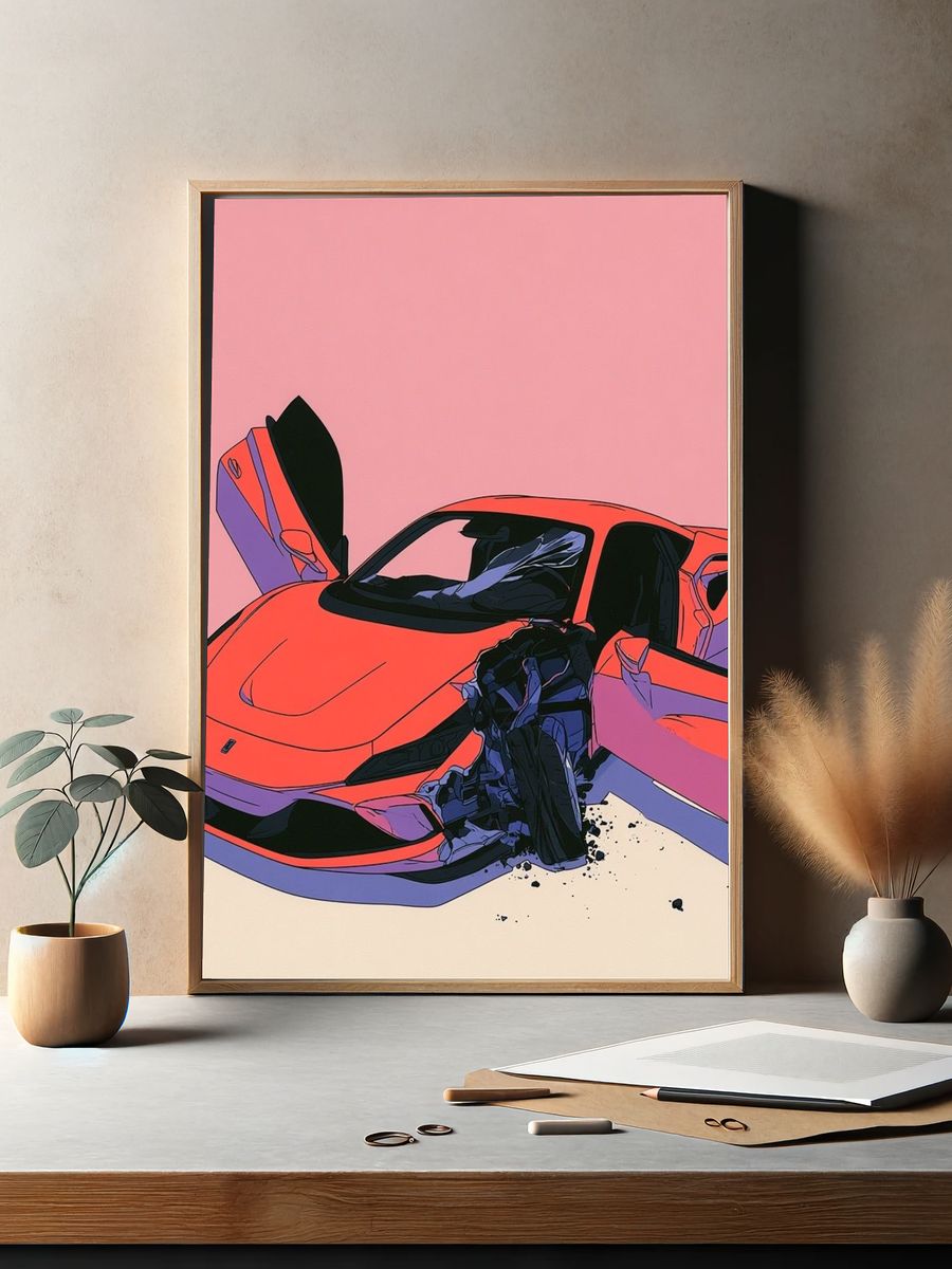 Crashed Supercar Digital Art Poster. — room view 2