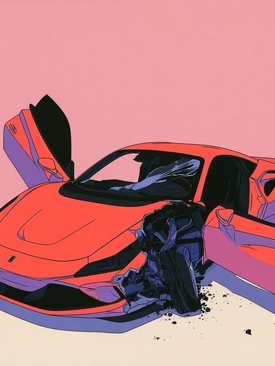 Crashed Supercar Digital Art Poster.