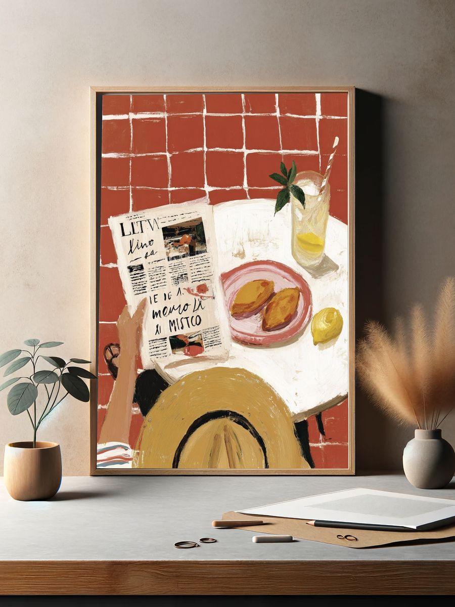 Cafe Table Still Life Illustration Poster. — room view 2