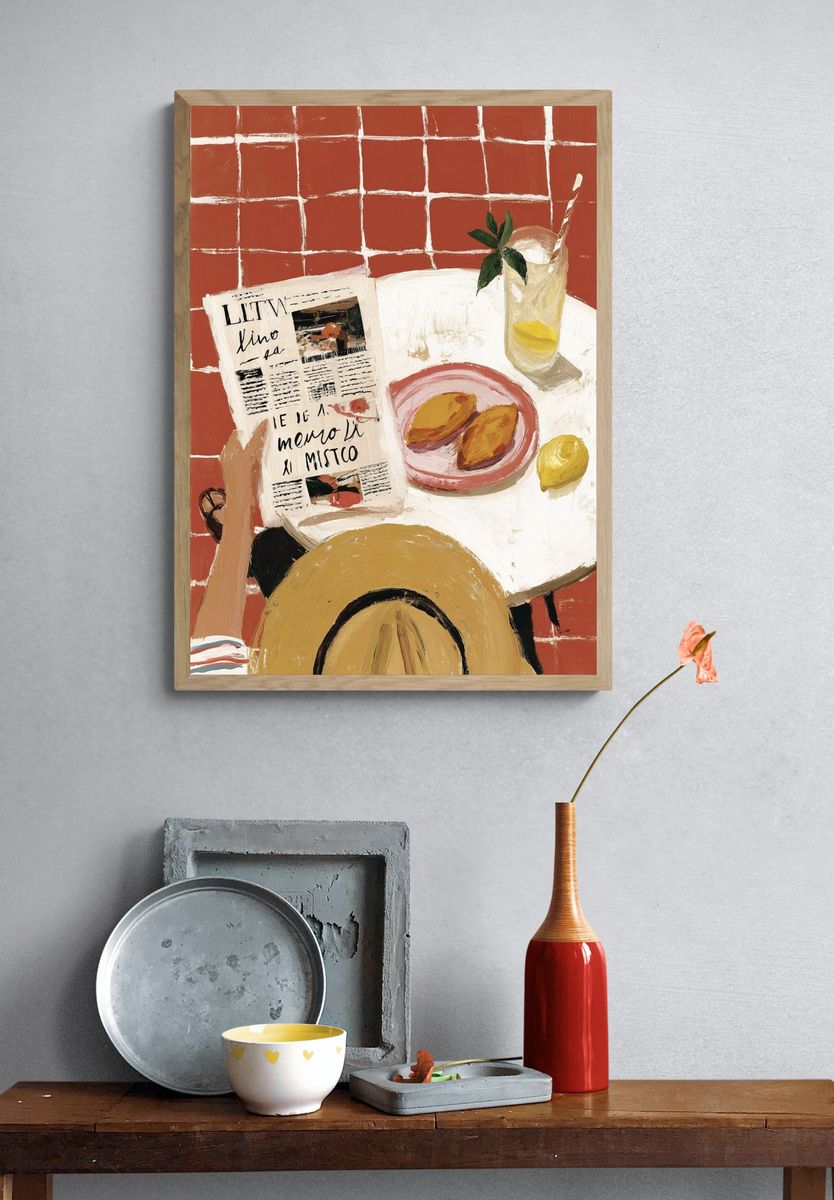Cafe Table Still Life Illustration Poster. — room view 3