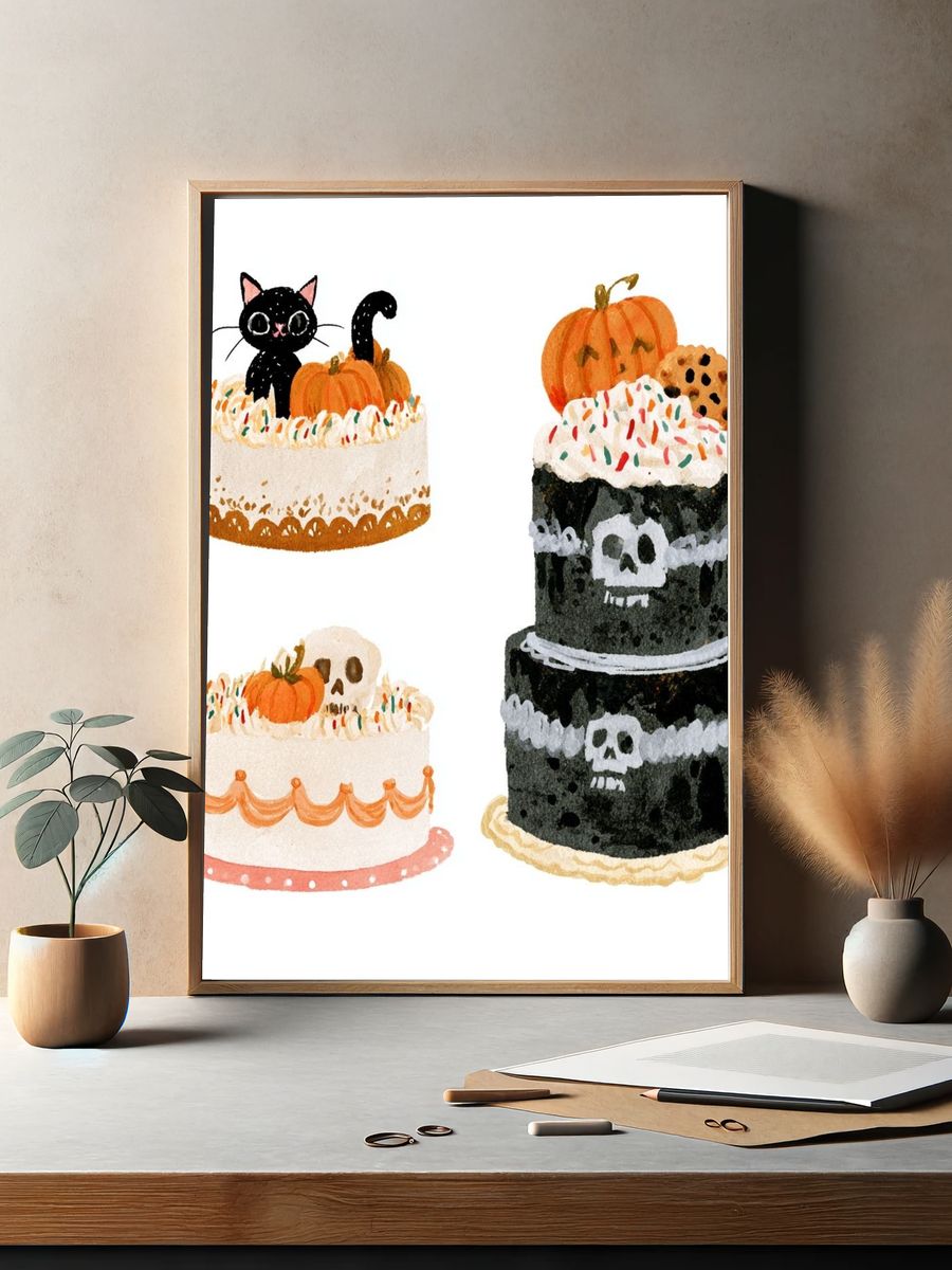 Halloween Cake Watercolor Print. — room view 2
