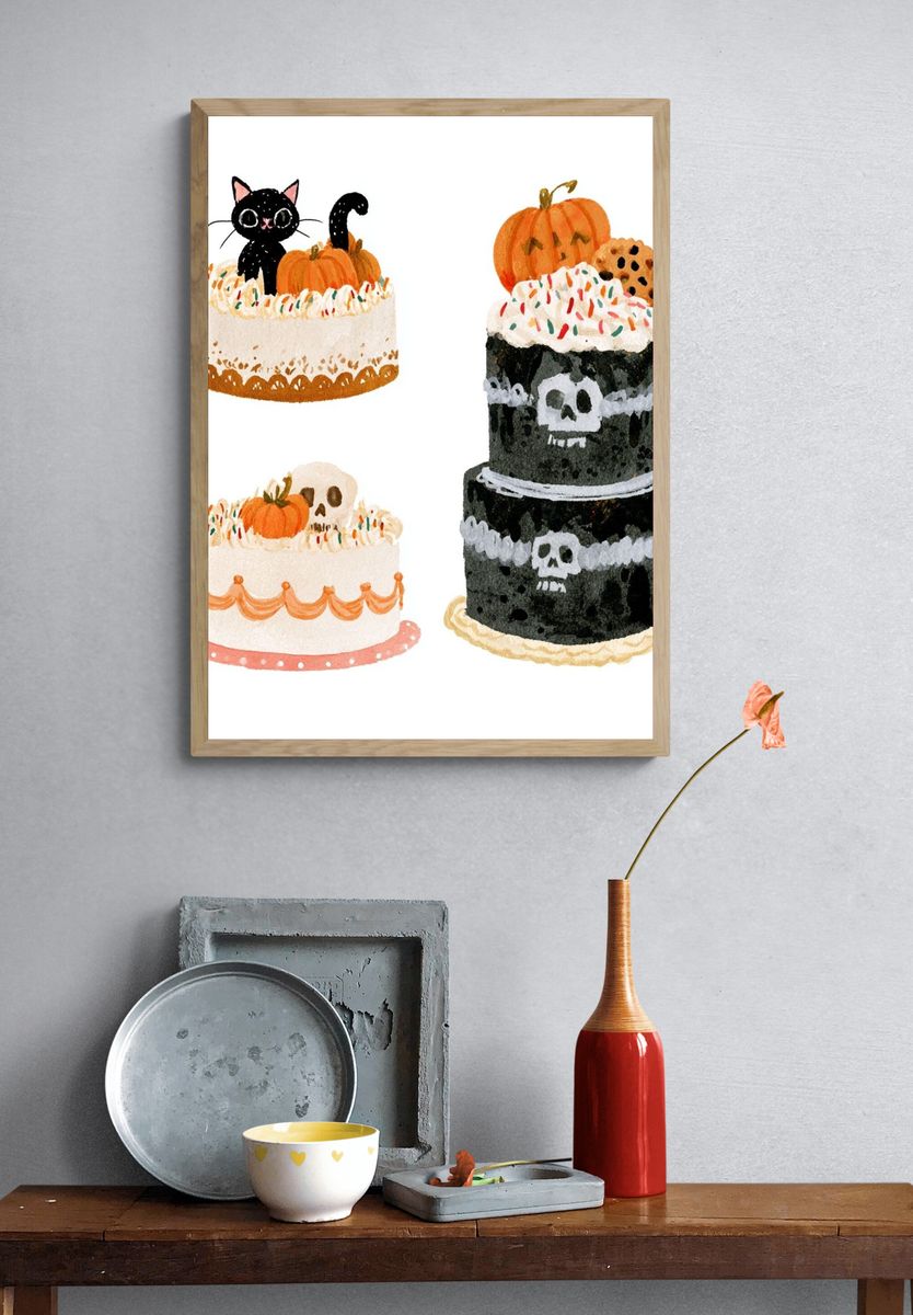 Halloween Cake Watercolor Print. — room view 3