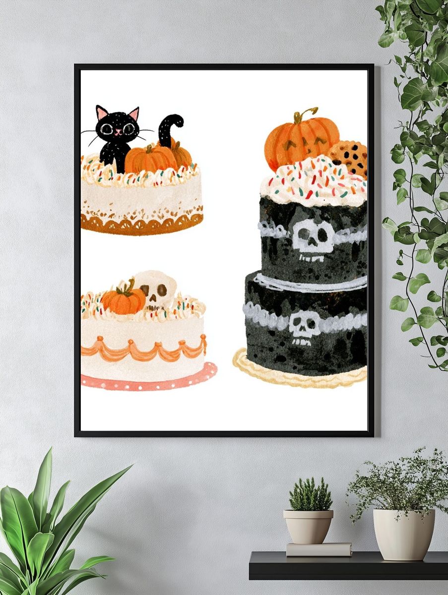 Halloween Cake Watercolor Print. — room view 4