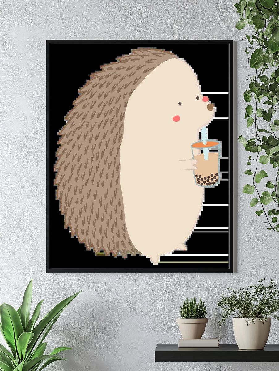 Cute porcupine drinking bubble tea. — room view 4