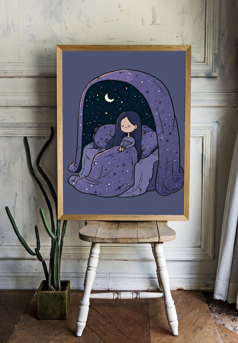 Dreamy Moonlit Sleep Illustration Poster. room preview