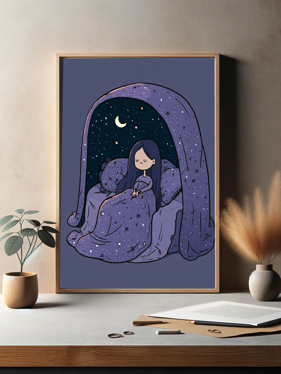 Dreamy Moonlit Sleep Illustration Poster. — room view 2
