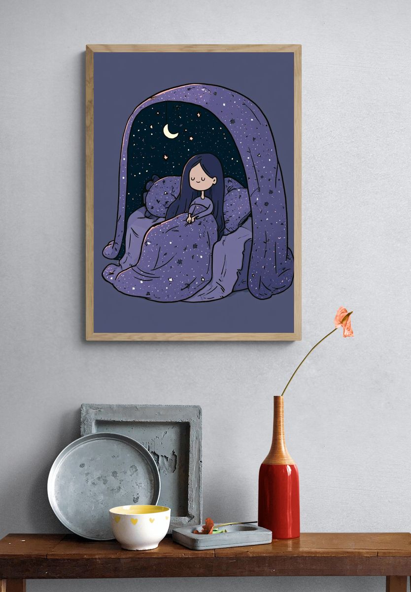 Dreamy Moonlit Sleep Illustration Poster. — room view 3