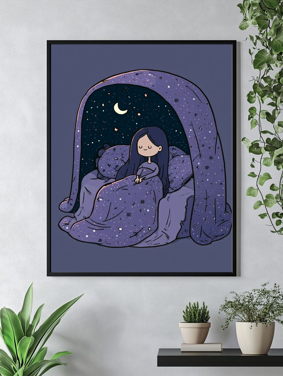 Dreamy Moonlit Sleep Illustration Poster. — room view 4