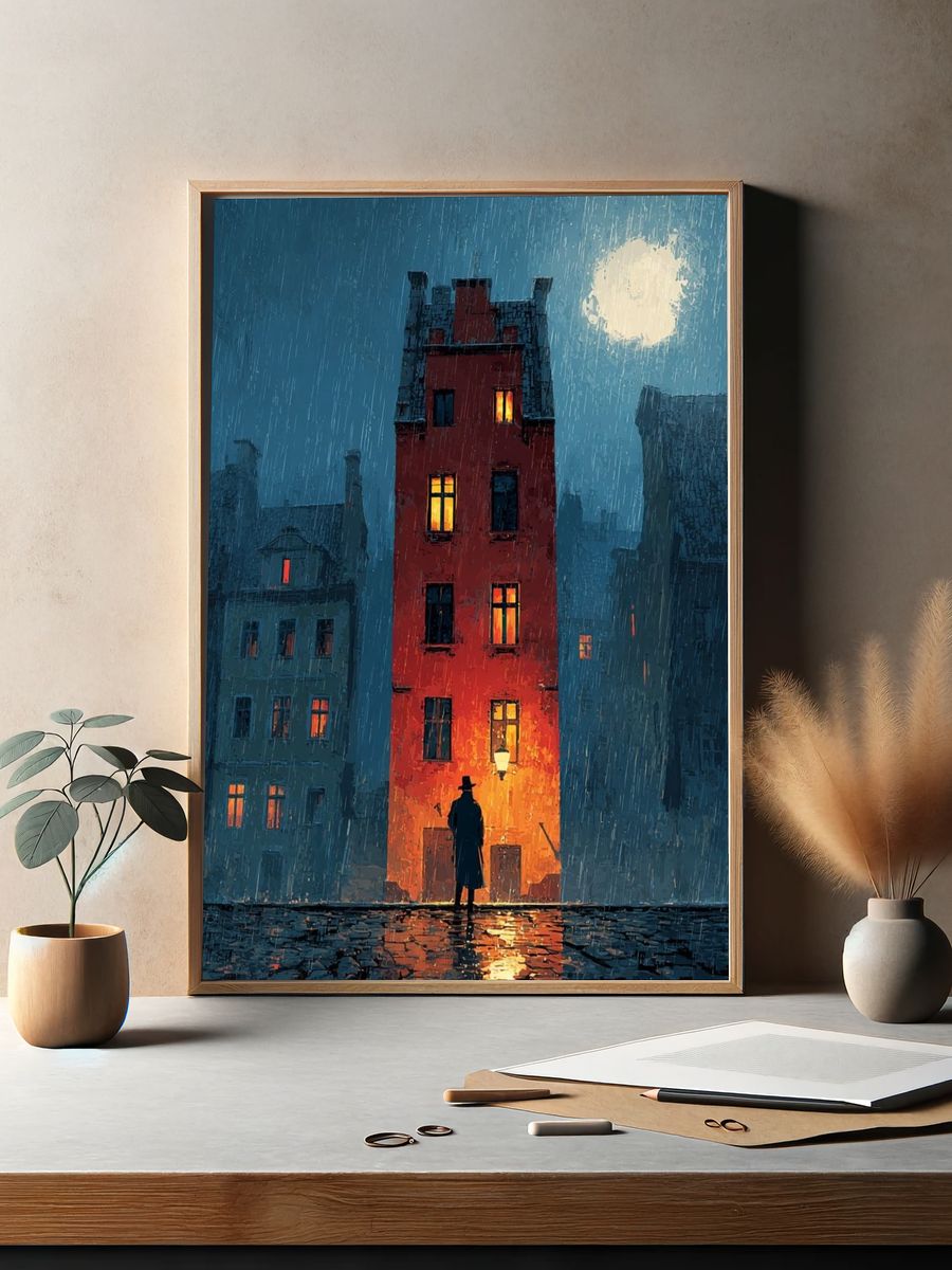 Rainy City Night Illustration Poster. — room view 2