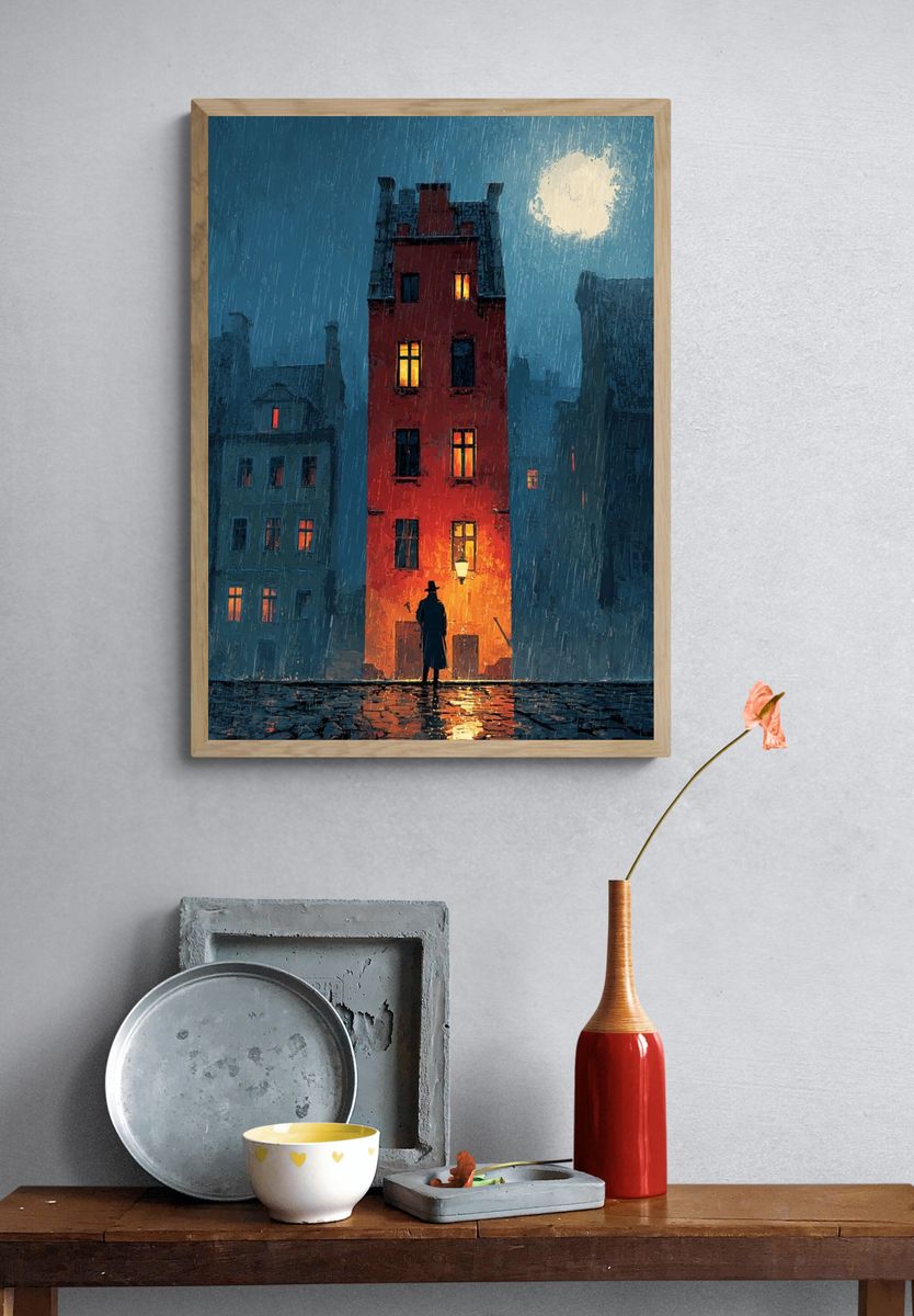 Rainy City Night Illustration Poster. — room view 3